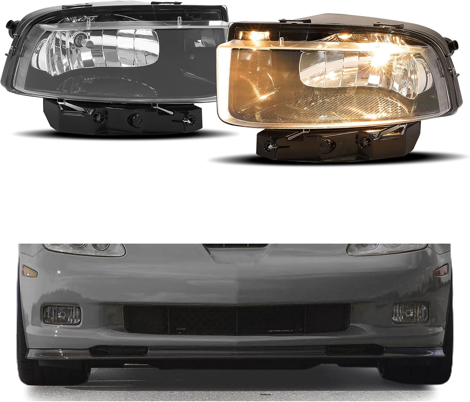 HECASA Fog Light Compatible with 2005-2013 Chevy Chevrolet Corvette C6 427 Limited Edition Z06 ZR1 Base Grand Sport Replacement for 25942592 25942593 GM2592291 GM2593291 Fog Lamp Clear Lens LH & RH