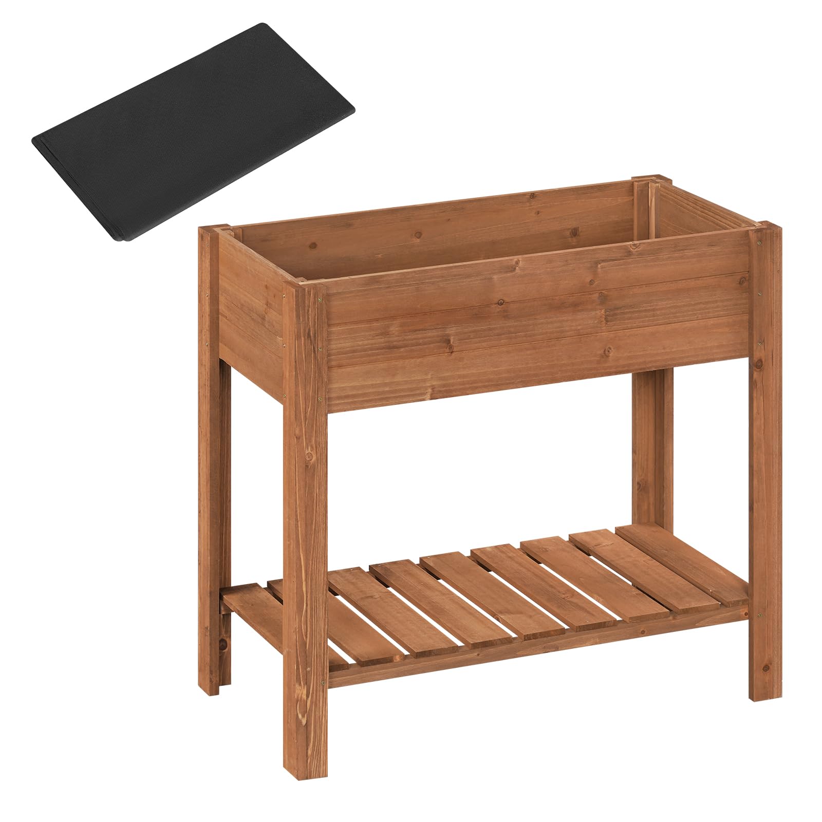 WOLTU Huerto Urbano Terraza, 80x40x75 cm, Jardinera Elevada para Exterior, Mesa de Cultivo para Jardín con Estante Inferior, Jardinera Madera para Flores y Vegetales, Marrón
