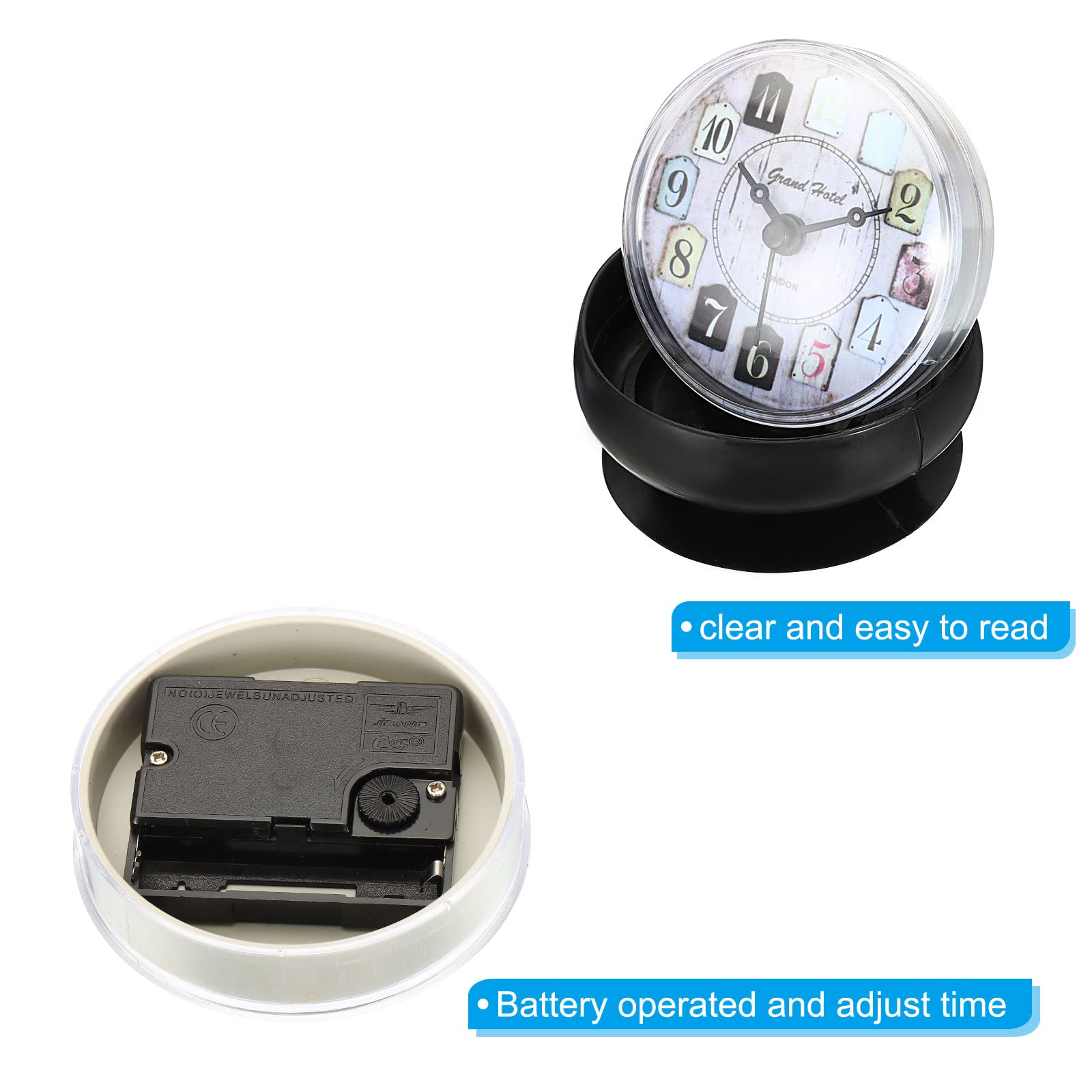 PATIKIL Impermeabile Doccia Orologio, Mini Carino Specchio Orologio Parete con Aspirazione Coppa per Bagno Cucina Casa Decorazione, Nero