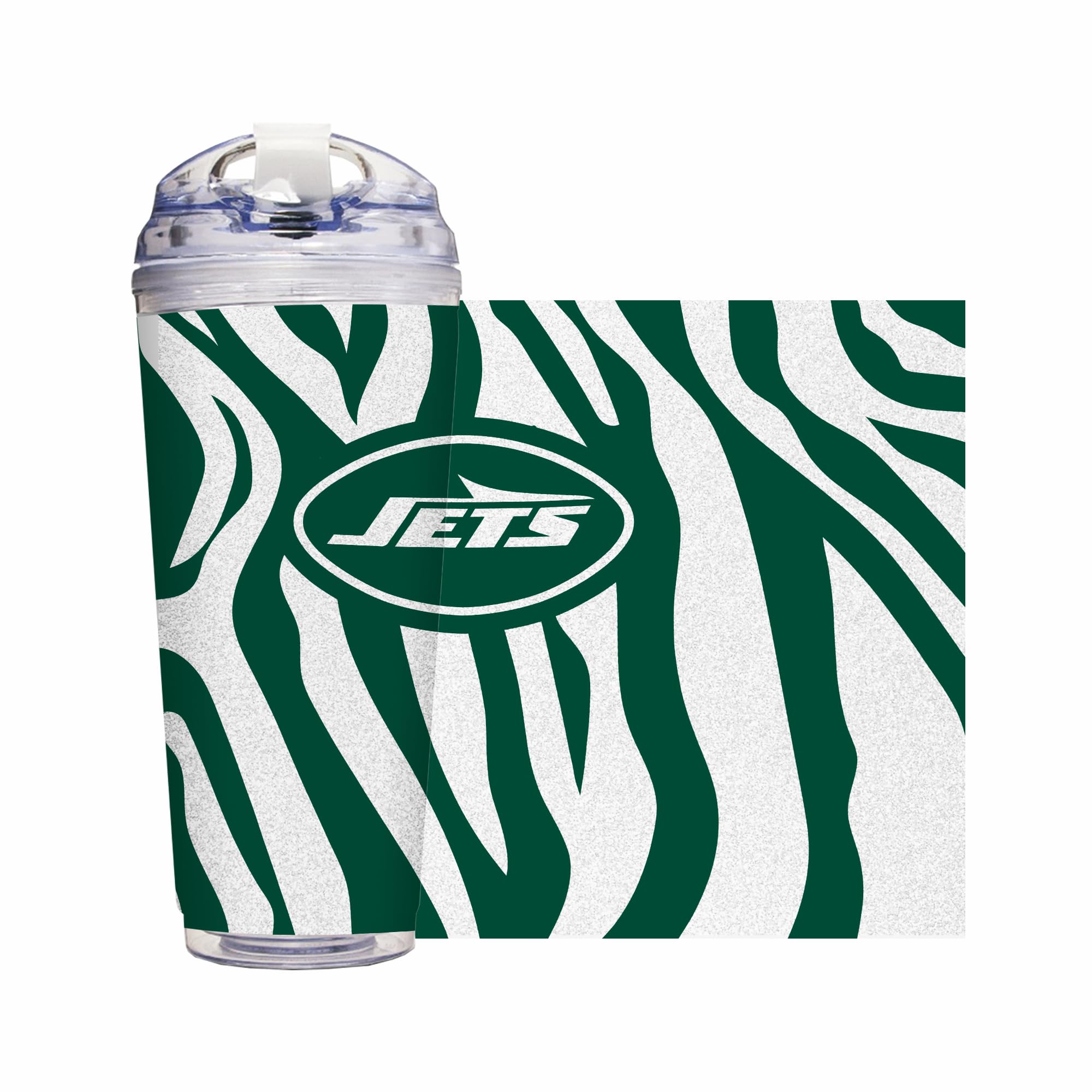 Rico Industries NFL Football Glitter 24oz Acrylic Glitter Tumbler with Hinged Lid, Officially Licensed Double Wall Tumbler with Straw