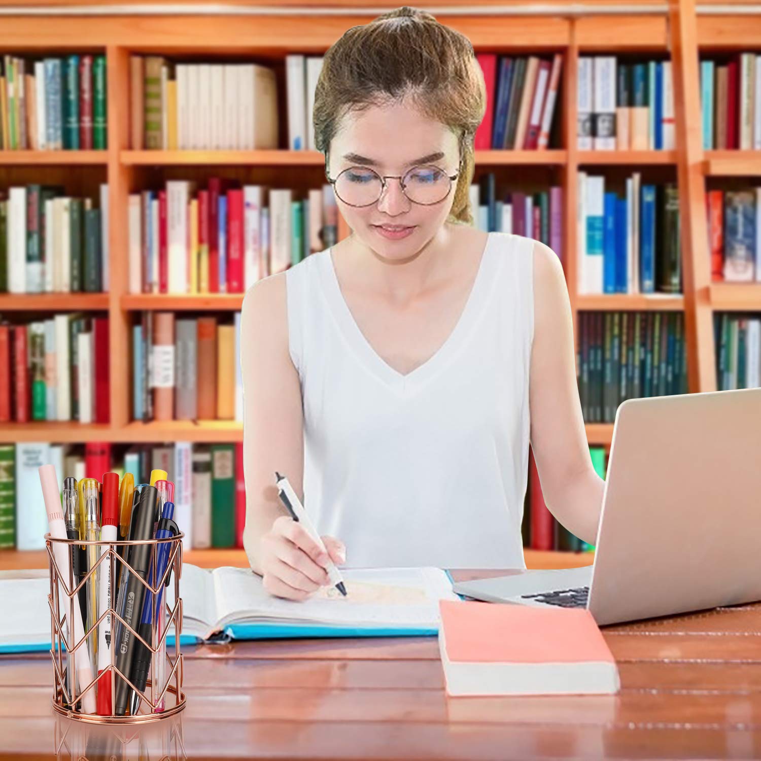 Portapenne In Metallo Multifunzionale - Set Da 2, Diametro 8 Cm, Design Traforato, Per Scrivania, Casa E Ufficio (Oro Rosa)