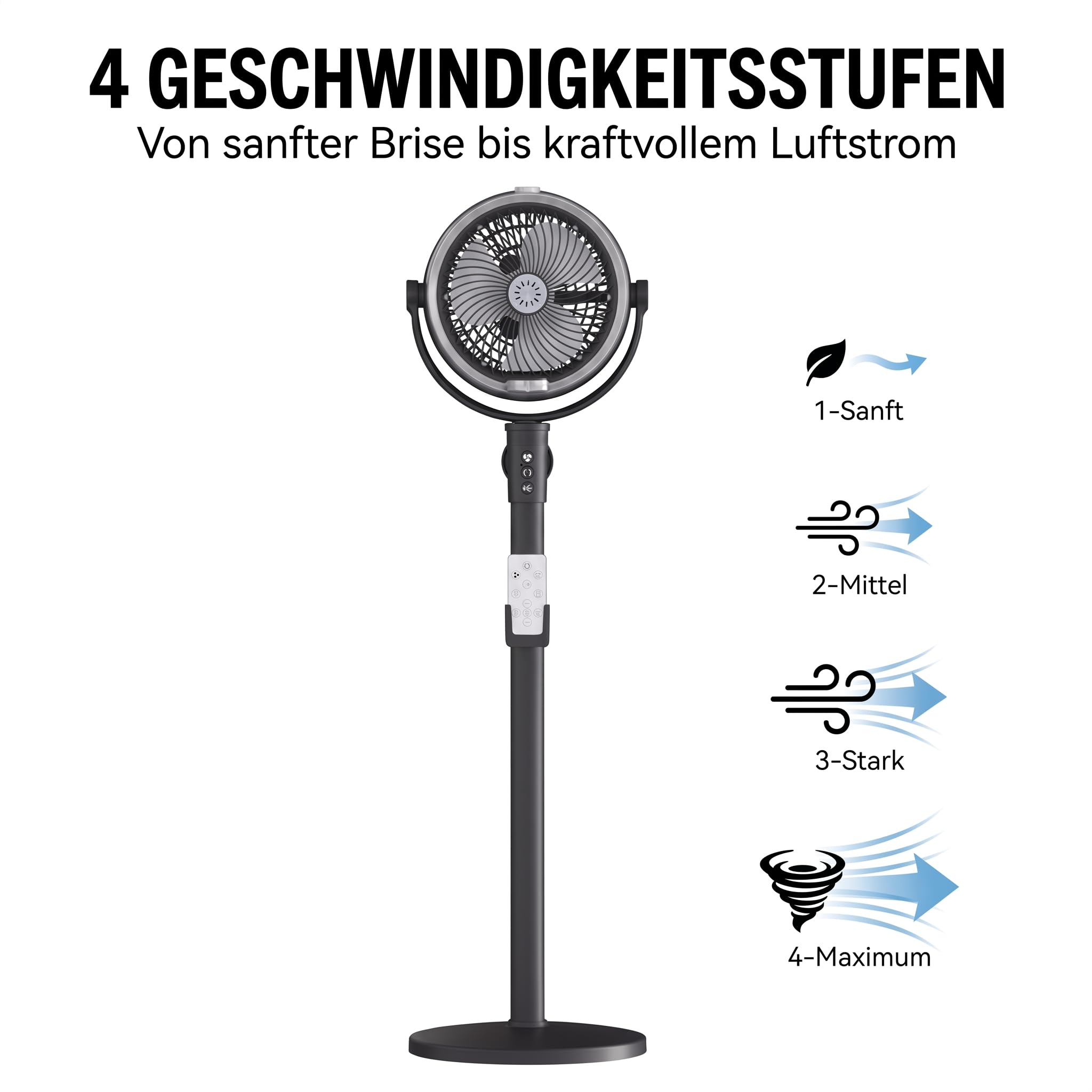 Outdoor Misting Ventilator, Nebel Ventilator Mit 4 Geschwindigkeiten | Misting Ventilator mit Fernbedienung/Timer, 150° anpassbar Oszillierend, für Terrasse, Deck, Camping, Garten(schwarz)