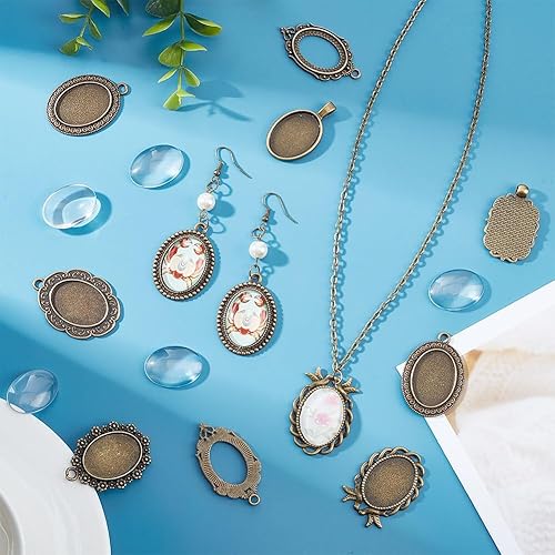 Miniatura 4 de NBEADS 16 colgantes de aleación de estilo tibetano vintage, 3642.5x211.161 in para hacer joyas, bronce antiguo, ovalado, bisel en blanco, bandejas