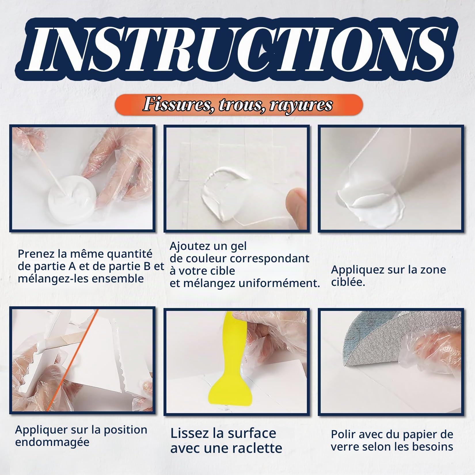 Kit Reparation Carrelage, Blanc Kit Réparation Receveur de Douche Résine, Colle Carrelage Kit de Réparation pour Comptoirs en Quartz et Marbre pour ébréchures, Trous, Bosses, Rayures