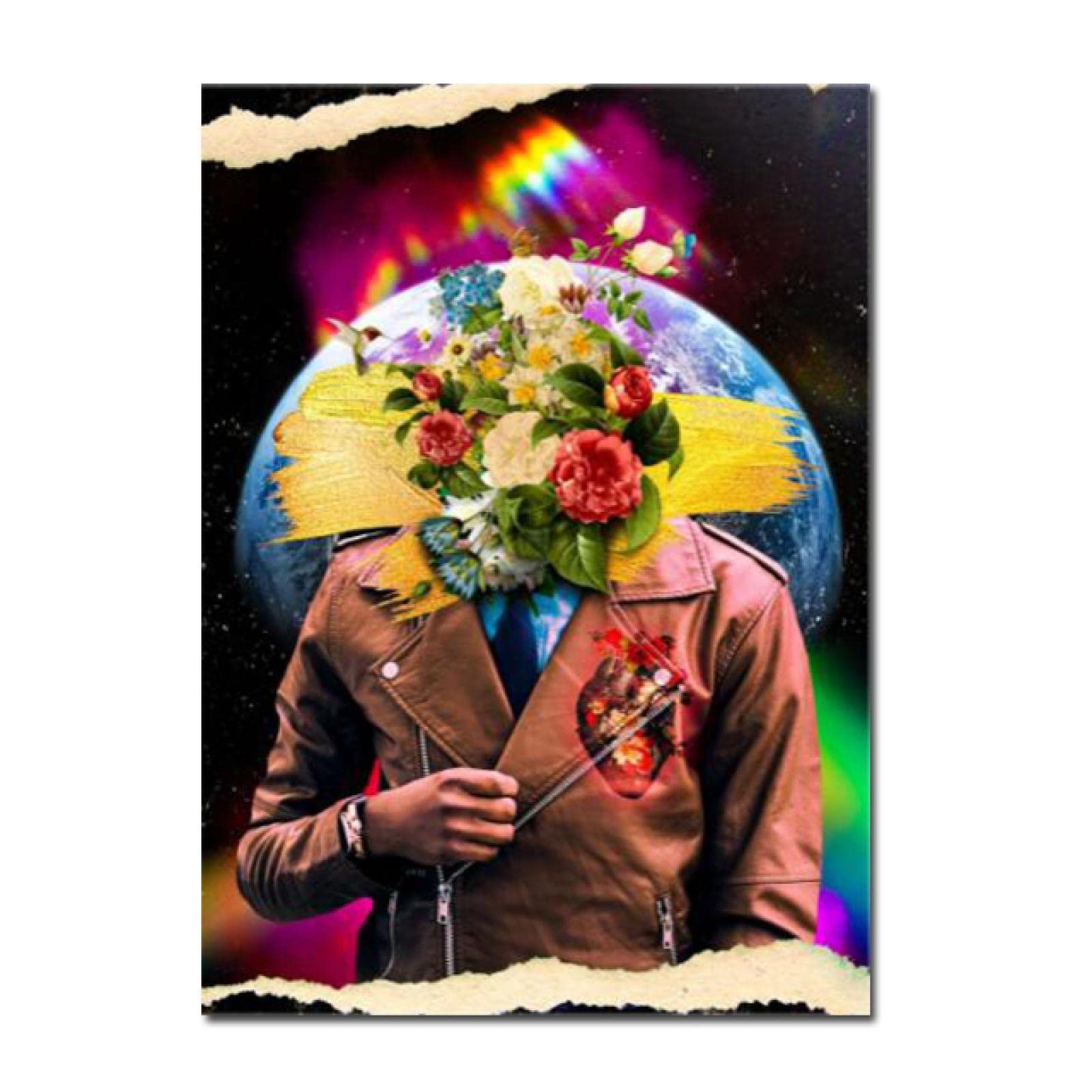 Amazon｜抽象芸術男花地球創造性キャンバス絵画キャラクターアート  