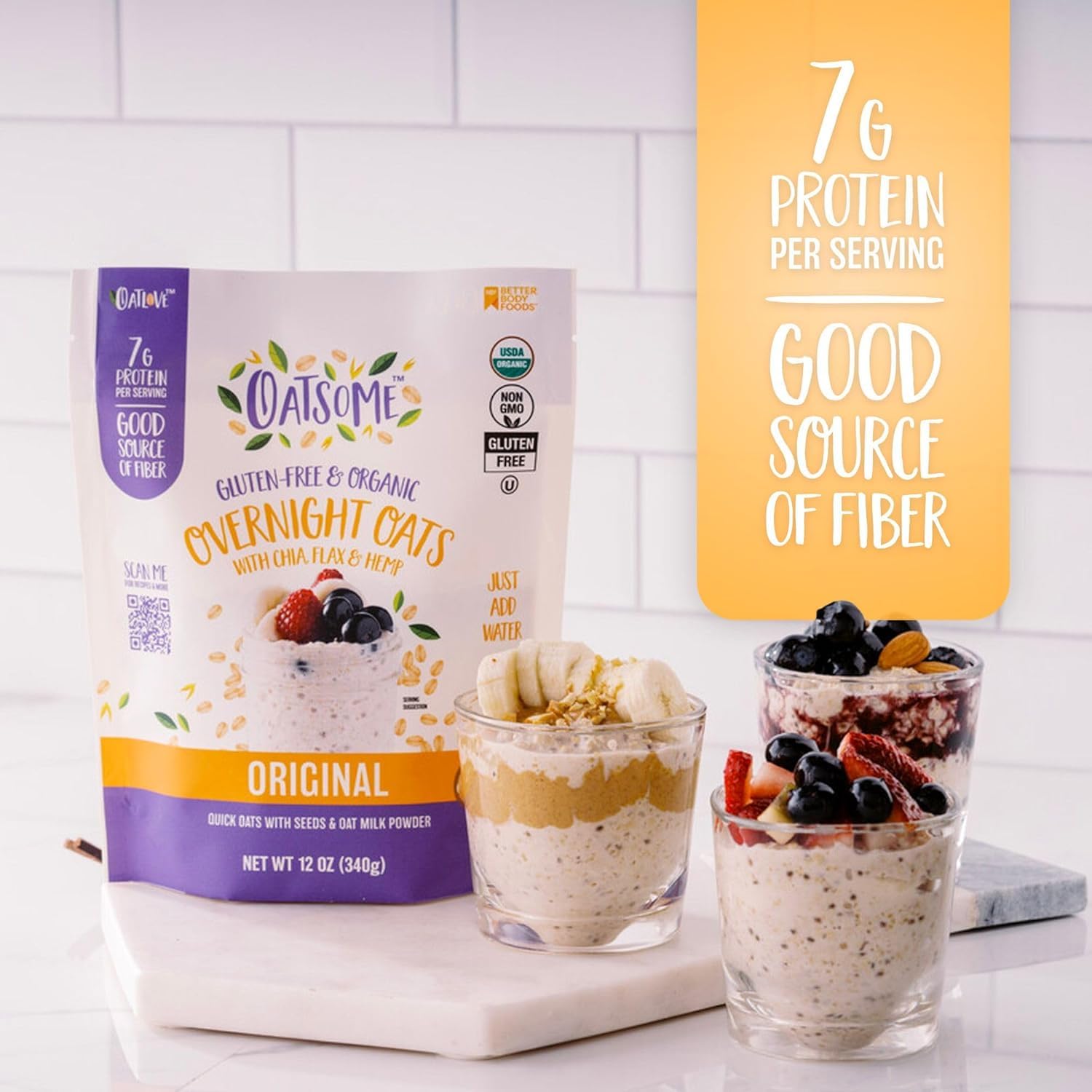 Oatsome Organic Overnight Oats with Chia, Flax, & Hemp, Gluten-Free Oatmeal with 7g of Protein, 12oz Bag (Pack of 2) image 4