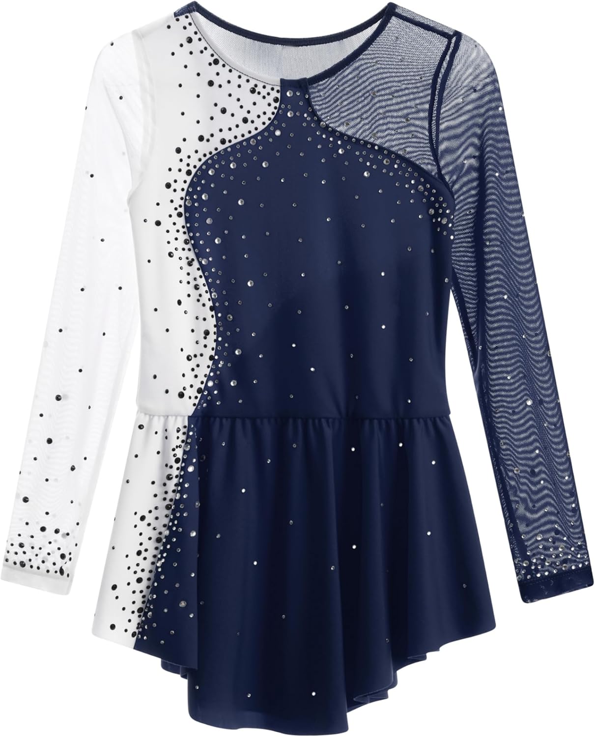 Kids Girls Shiny Rhinestone Ballet Dance Dress Long Sleeve Figure Skating Dress Ballet Dance Leotards Costume