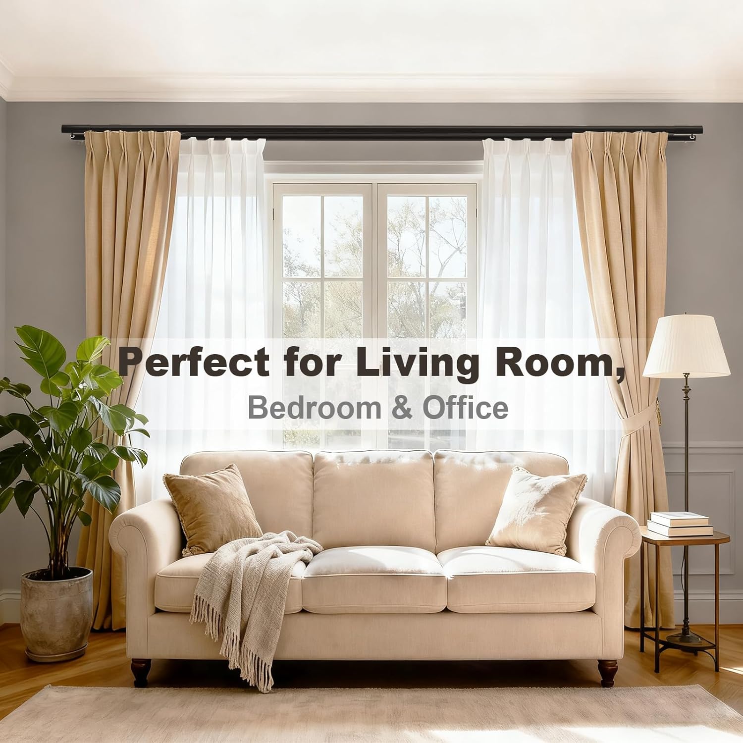 Double Curtain Rod Set for Windows, Heavy Duty Dual Track System with Aluminum Brackets, Decorative Black Curtain Rail for Room Divider, Bedroom & Living Room Drapes (Black, 180")
