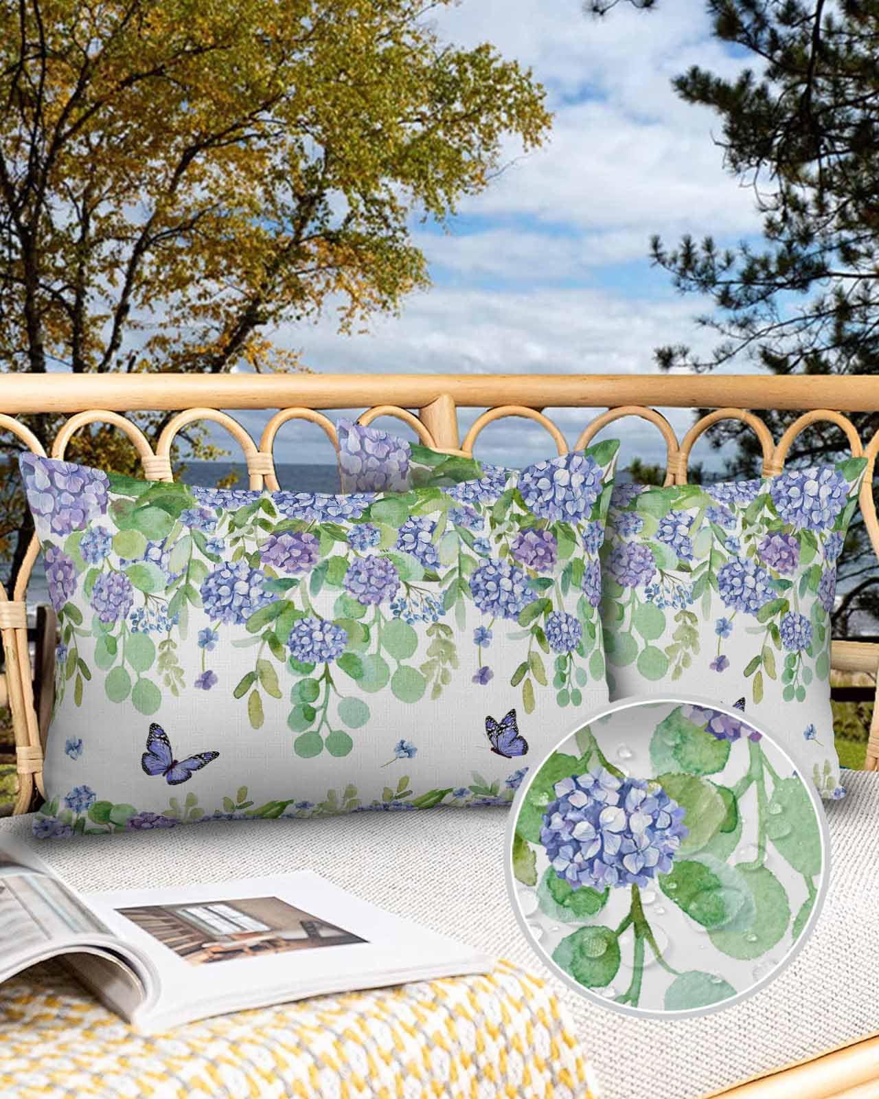 Edwiinsa Eucalyptus Floral Outdoor Pillow Covers Waterproof,All Weather Cushion Case Set of 2 Lumbar Pillowcase for Sofa Couch Bed Decor Patio Furniture 20