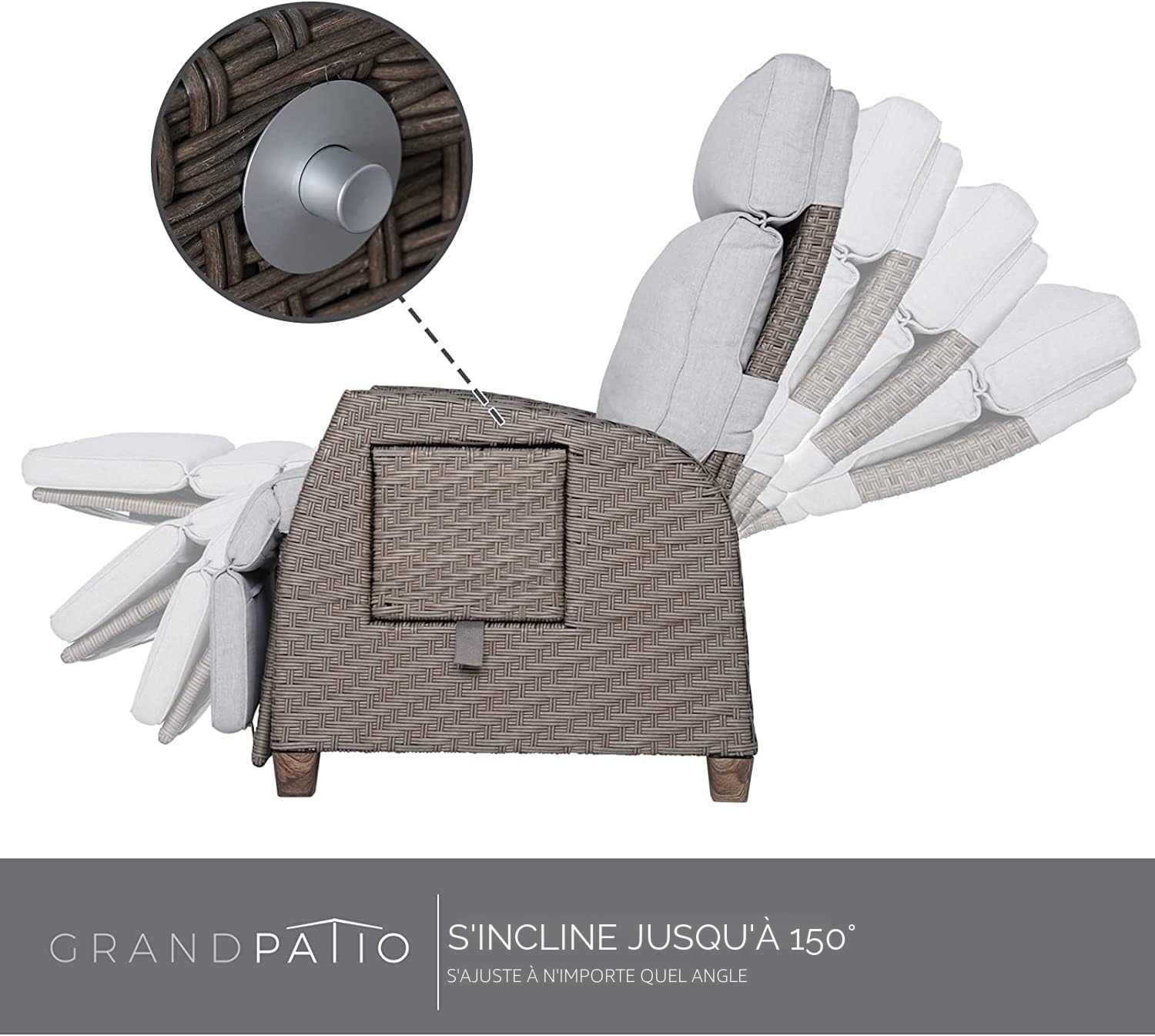Grand patio Fauteuils Inclinables en Rotin, Réglable Chaise de Jardin avec Coussin, Aluminium Structure, Protection UV, Fauteuils Relaxants pour Intérieur, Extérieur (Beige Coussin)