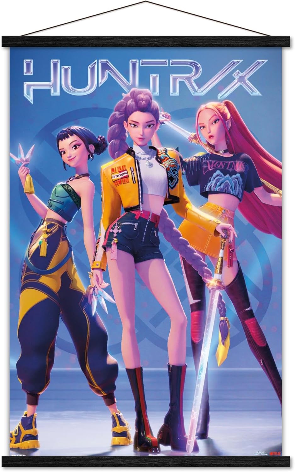 Netflix KPop Demon Hunters (2025) - Huntrix Hero Group Wall Poster with Magnetic Frame, 34L" x 22.4W", Premium Print and Black Hanger Bundle