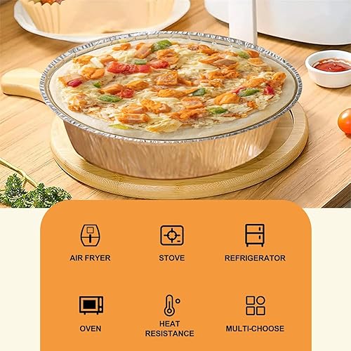 Miniatura 5 de Fonteme Moldes redondos de papel de aluminio con tapas de plástico, paquete de 20 moldes circulares de 7 pulgadas, sin BPA, aptos para congelador y