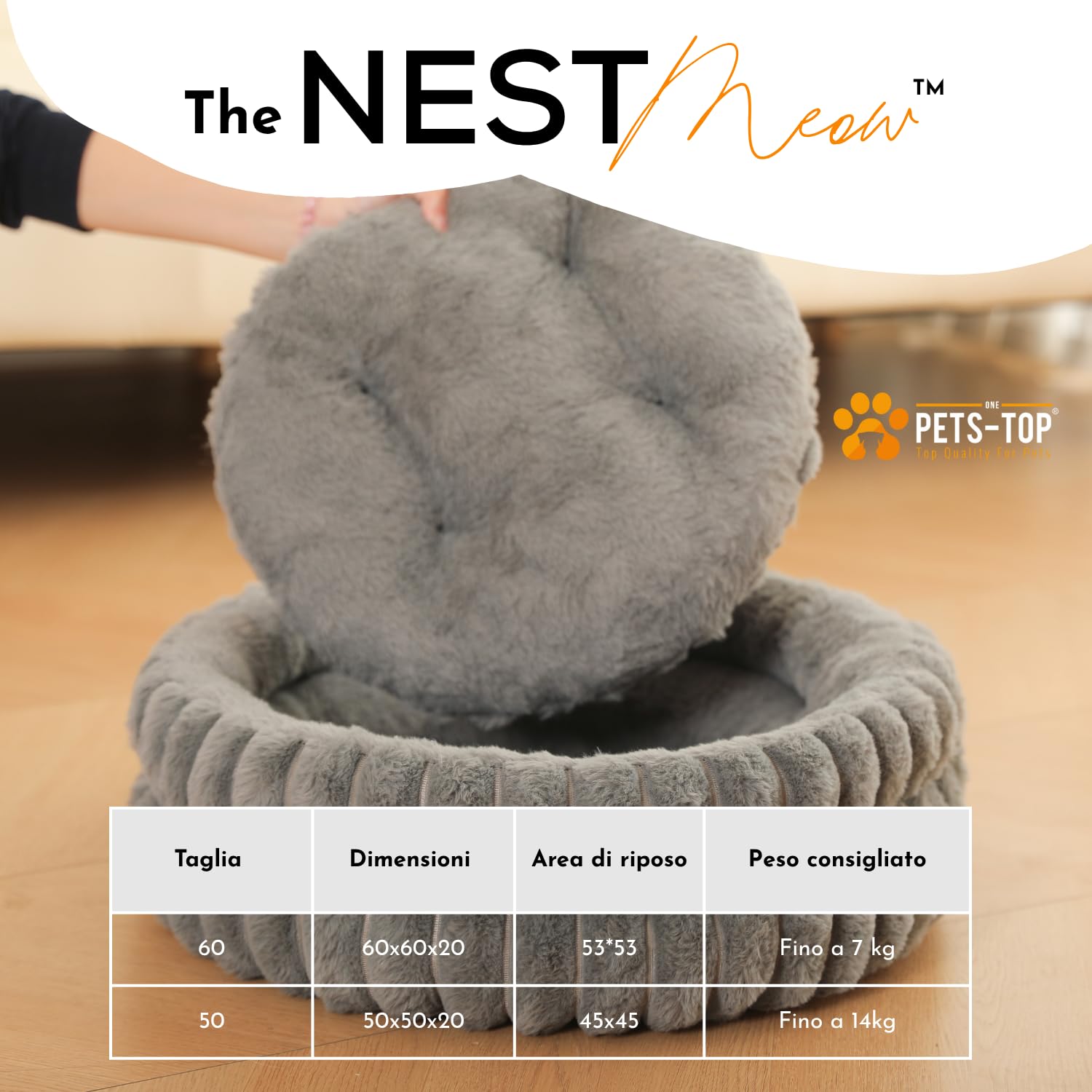 One PETS-TOP Cuccia gatto pelosa lavabile – Cat bed morbido e caldo per gatti e piccoli cani – Cuccia in peluche per interno (Grigio, 60 cm) (grigio, L 50 x l 50 x H 18 cm)