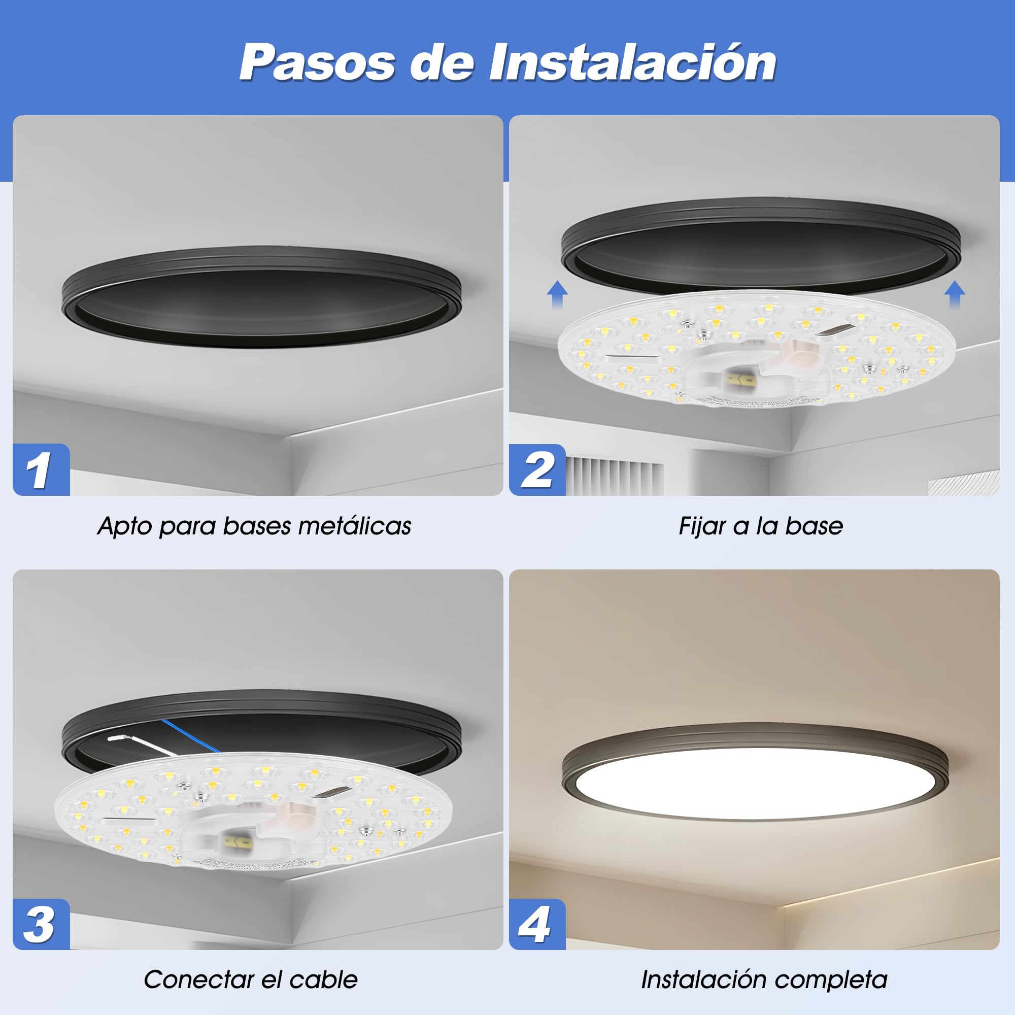 Kit de Luz del Ventilador de Techo LED de 6.3 Pulgadas Magnética de 24W Dimmable 3CCT 3000K 4000K 6000K Techo Ventilador Panel de Reemplazo de Luz (230V)