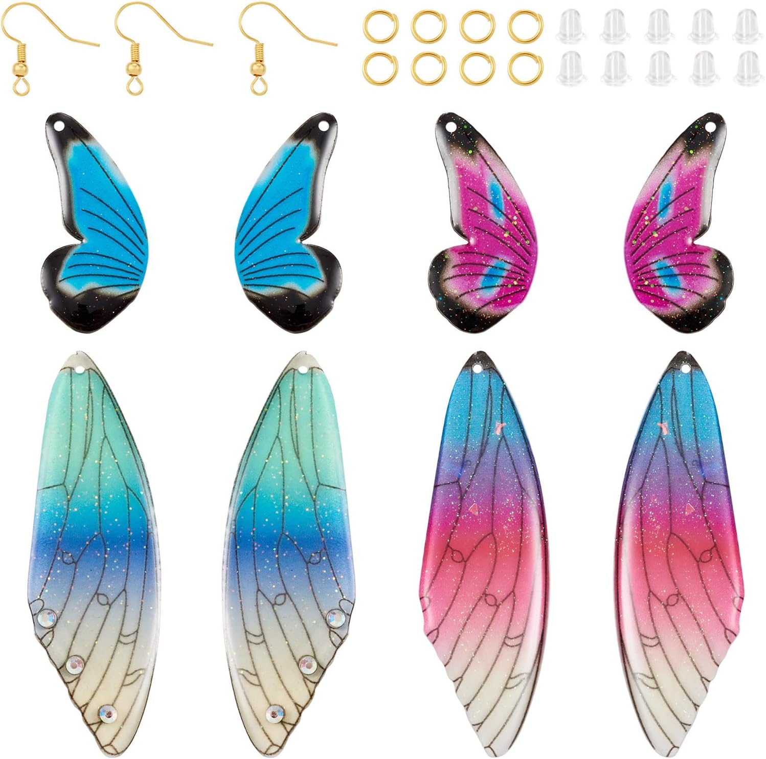 FASHEWELRY 50pcs Resin Big Wing Charms: Transparent Insects Wings Pendants - Dragonfly, Hanging Charms with Gold Foil for Jewelry Making (Light Green)