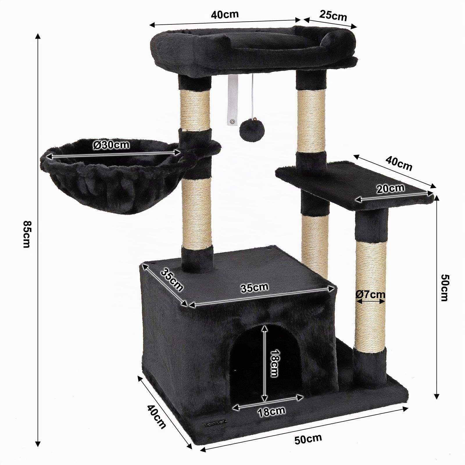 lionto Tiragraffi per Gatto Albero Tiragraffi Gatto Gioco Giocattolo Gatti Altezza 85 cm (Nero)
