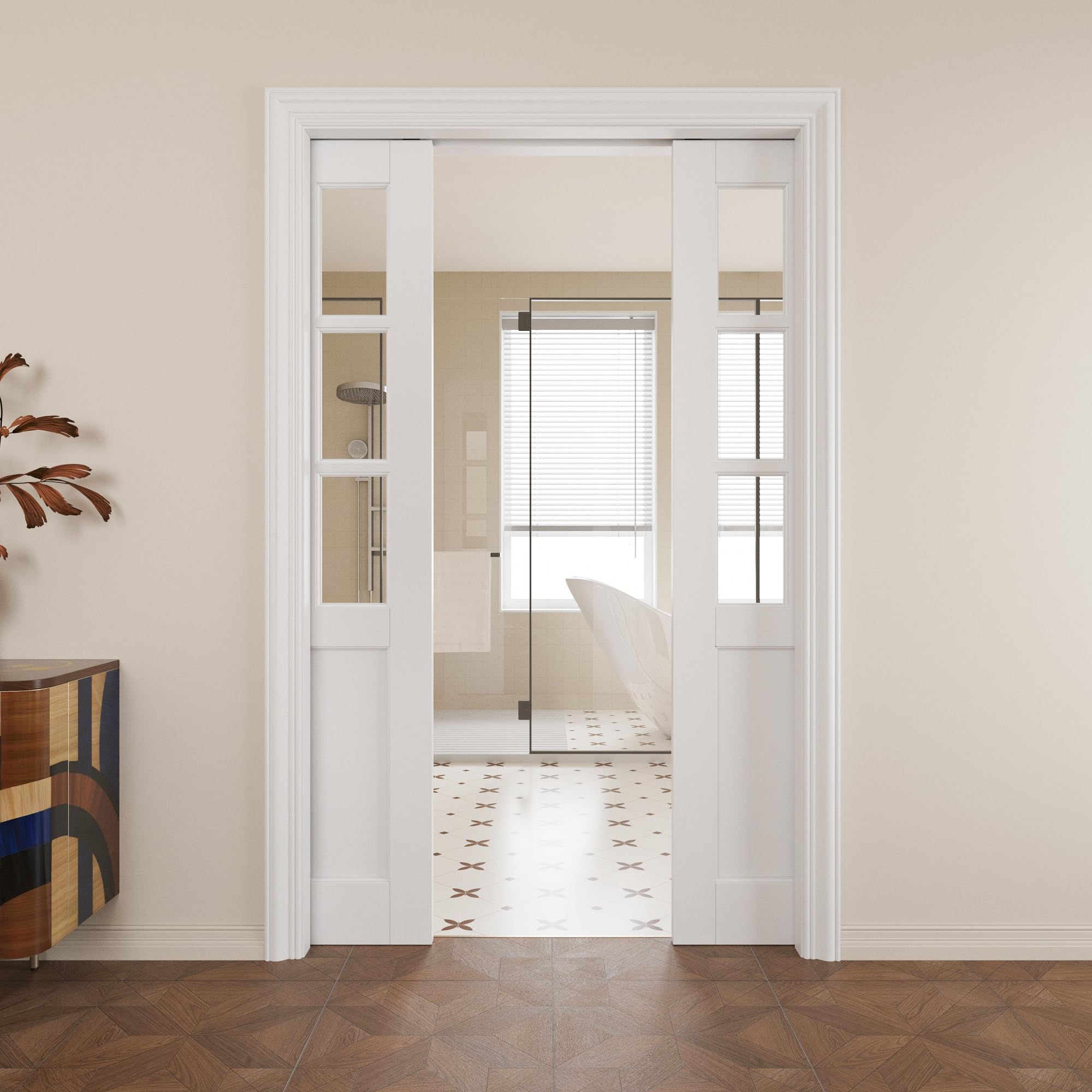 Pocket Door,6-Lite Clear Glass Doors,French 48x80 Sliding Door