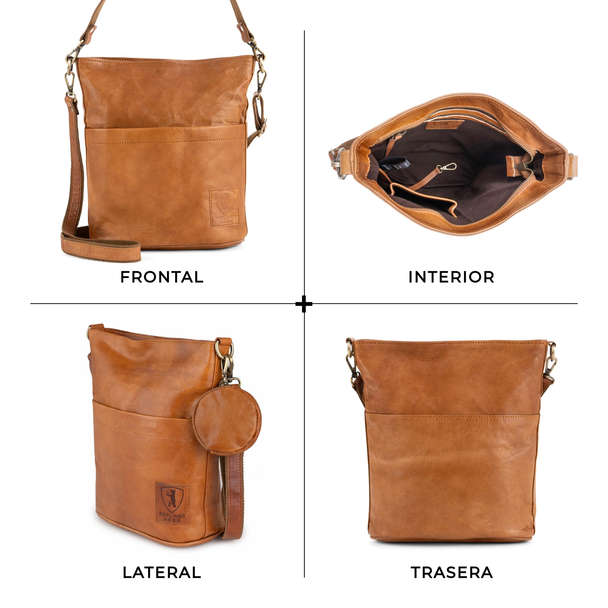 Berliner Bags Sofia Bolso de Hombro de Piel Auténtica para Mujer con Dos Correas Ajustables y Estilo Bandolera, Diseño Elegante