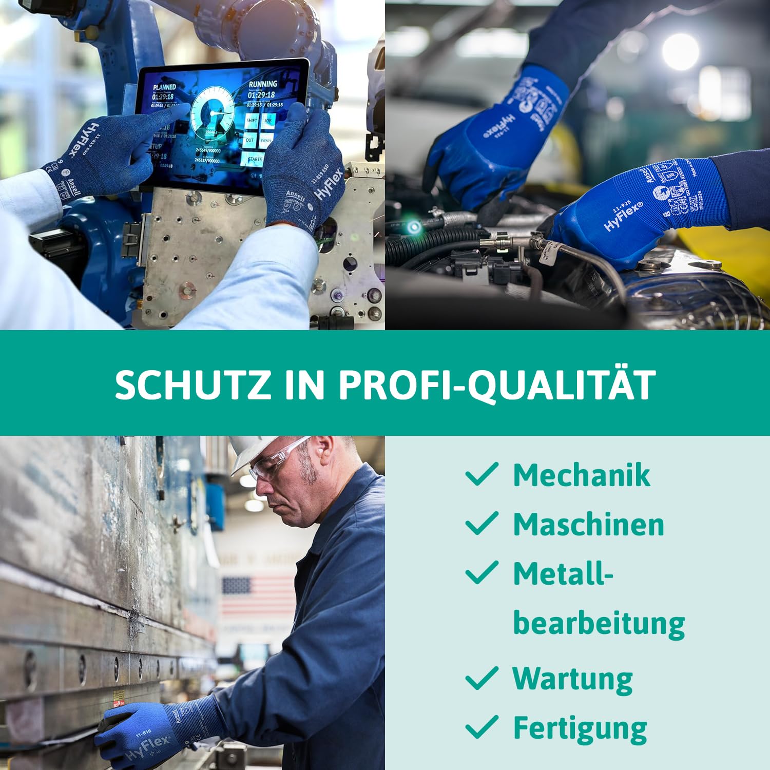 Ansell HyFlex 11-925 Ölabweisenden Arbeitshandschuhe, Rutschfeste Nitril-Beschichtung, Wasserdichte Schutzhandschuhe für Industrie und Mechanik, Dünne Montagehandschuhe, Blau, Größe L (12 Paar)