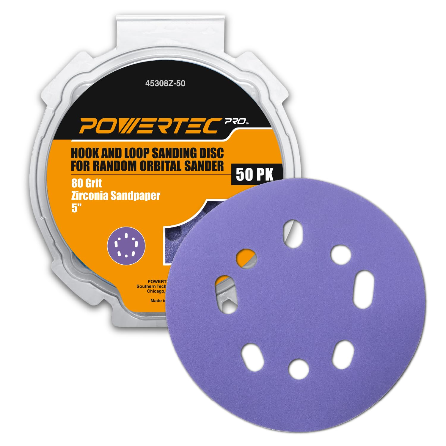 POWERTEC PRO 45308Z-50 - Dischi abrasivi a strappo da 12,7 cm, grana 80, carta vetrata per levigatrice orbitale a 5 e 8 fori, grana 80, per levigatrici orbitali casuali da 5 e 8 fori, per automobili