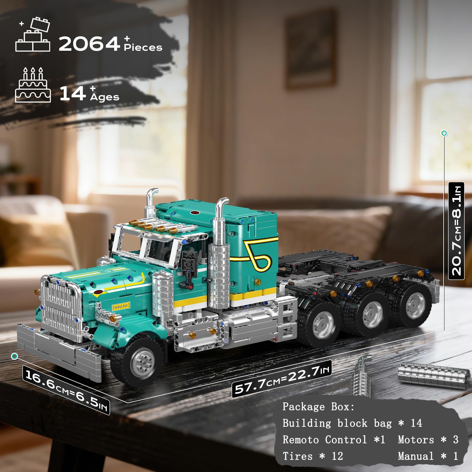 Mould King 13201 Technik American Truck Spielzeugauto Modellbausatz - Klemmbausteine Klassischer LKW Bausteine Auto Konstruktionsspielzeug Set Geschenke für Erwachsene ab 14 Jahren (2064+ Teile)