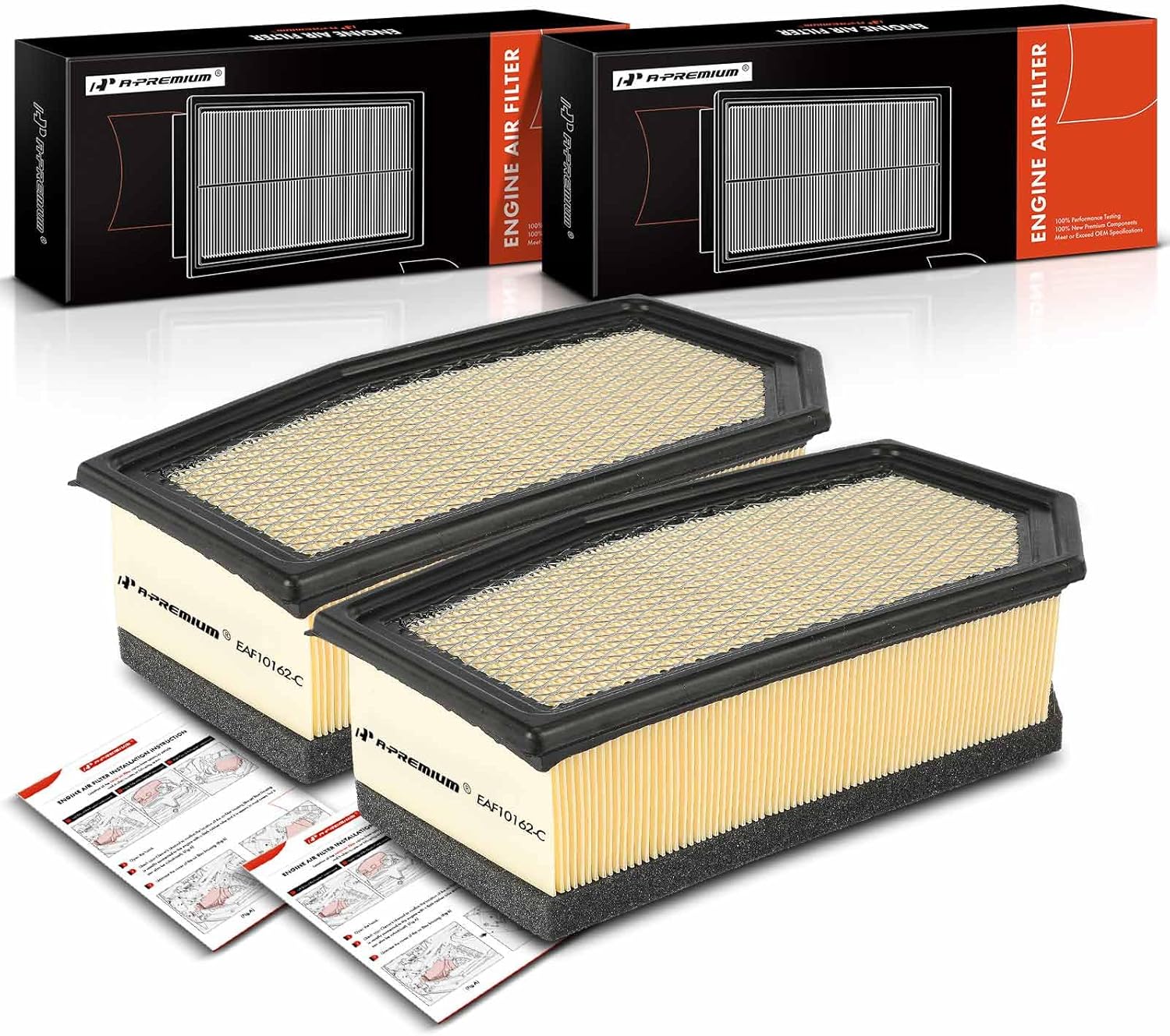 A-Premium Front 2-PC Engine Air Filter Compatible with Ford E-350 Club Wagon 2004-2005, E-350 Super Duty 2004-2010, E-450 Super Duty 2004-2010, 6.0L, Replace# 6C2Z9601AA