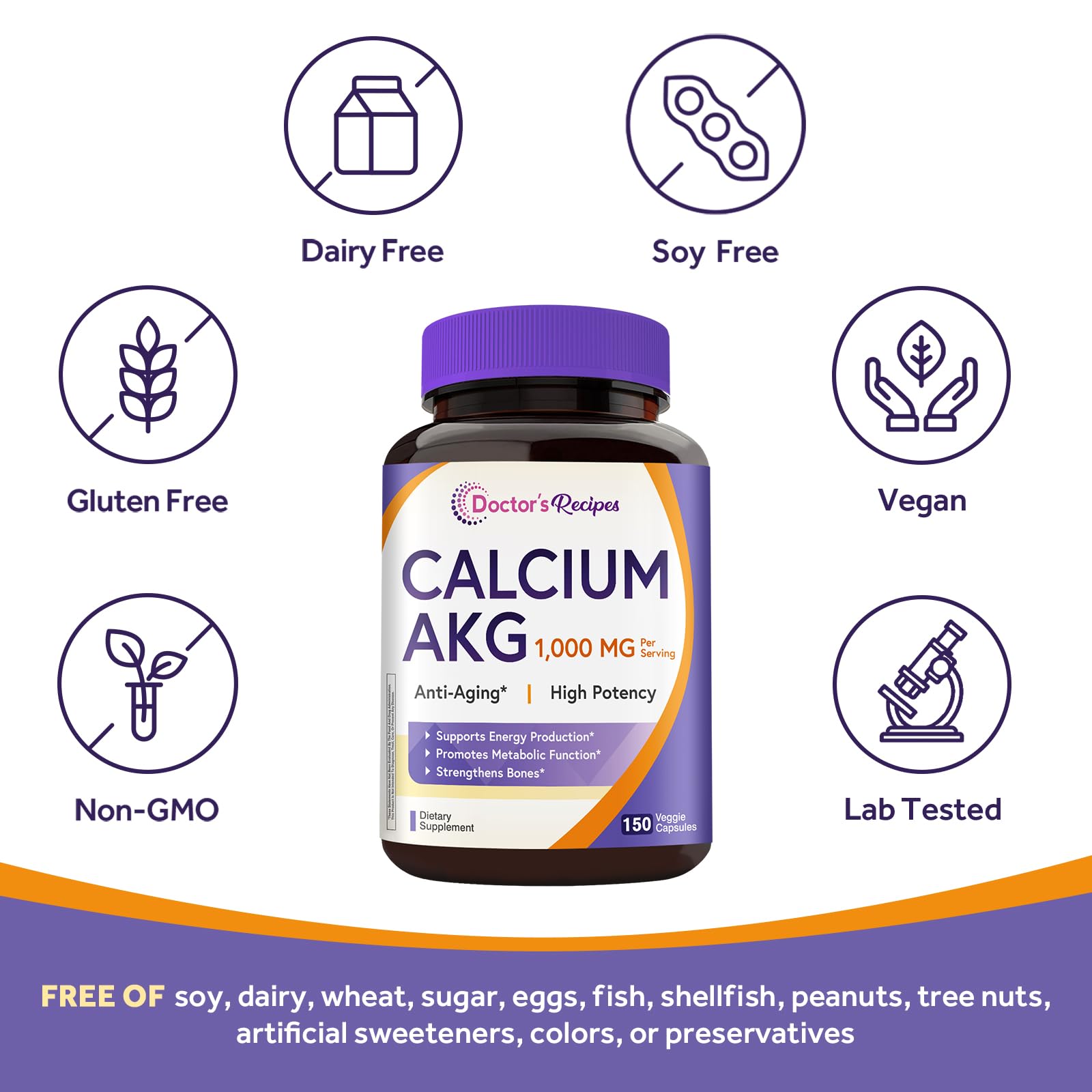 Doctor's Recipes Calcium AKG Supplement 1000mg, Calcium Supplement for Women & Men, Alpha-ketoglutarate, High Bioavailable for Healthy Aging, Bone Health, Vegan, 150 Capsules — Amazon image 5