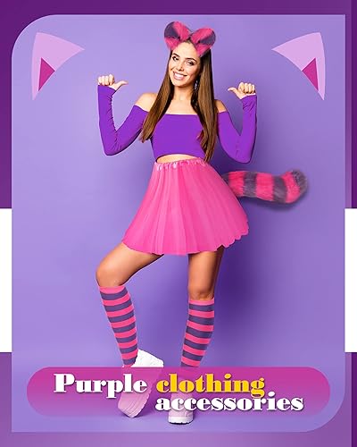 Miniatura 6 de Disfraz de gato a rayas para niñas y mujeres, orejas de gato, cola peluda, calcetines a rayas para Halloween y cosplay