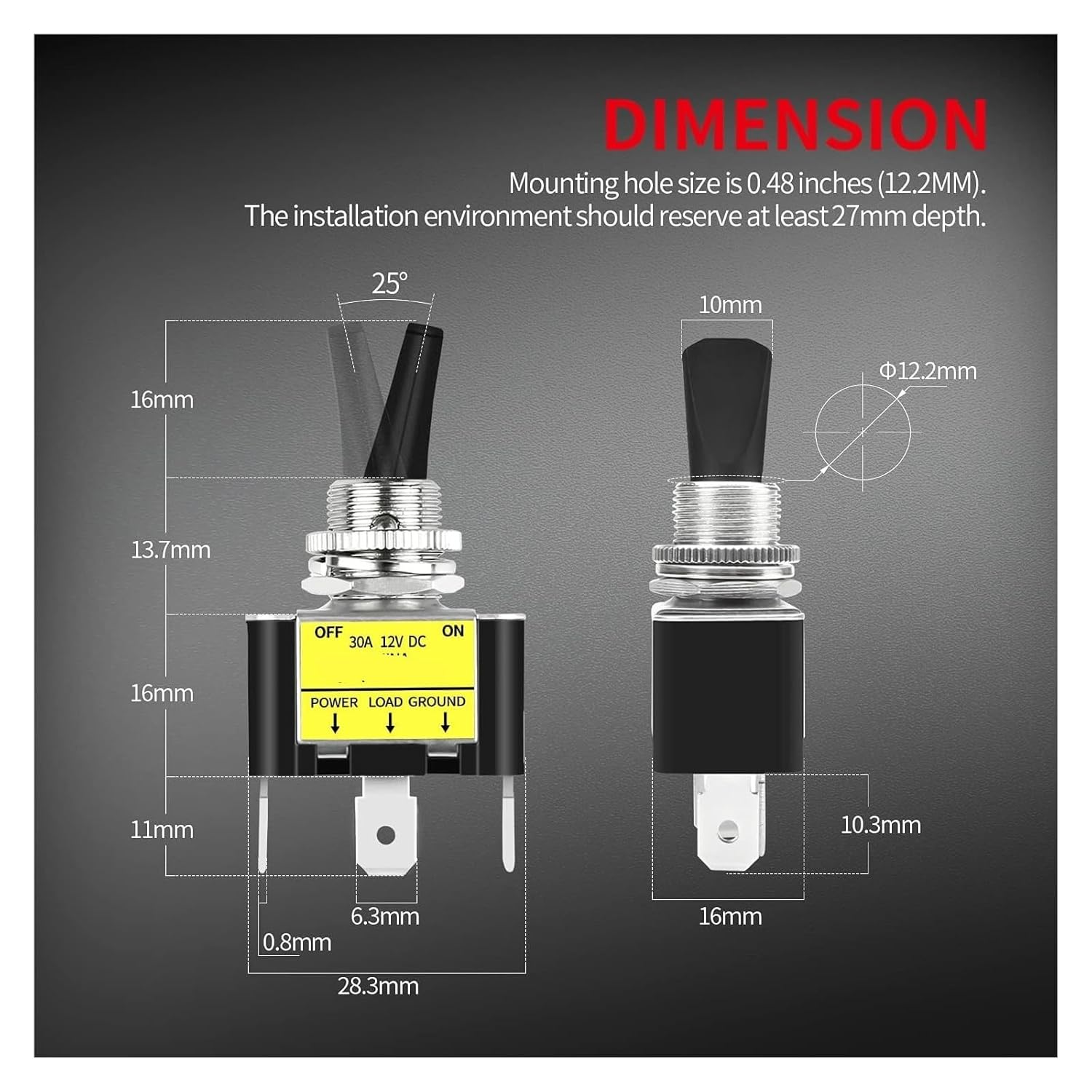 2 Pieces 30A 12V LED Toggle Switch with Light Rocker SPST ON Off Positions 3 pins(Green)
