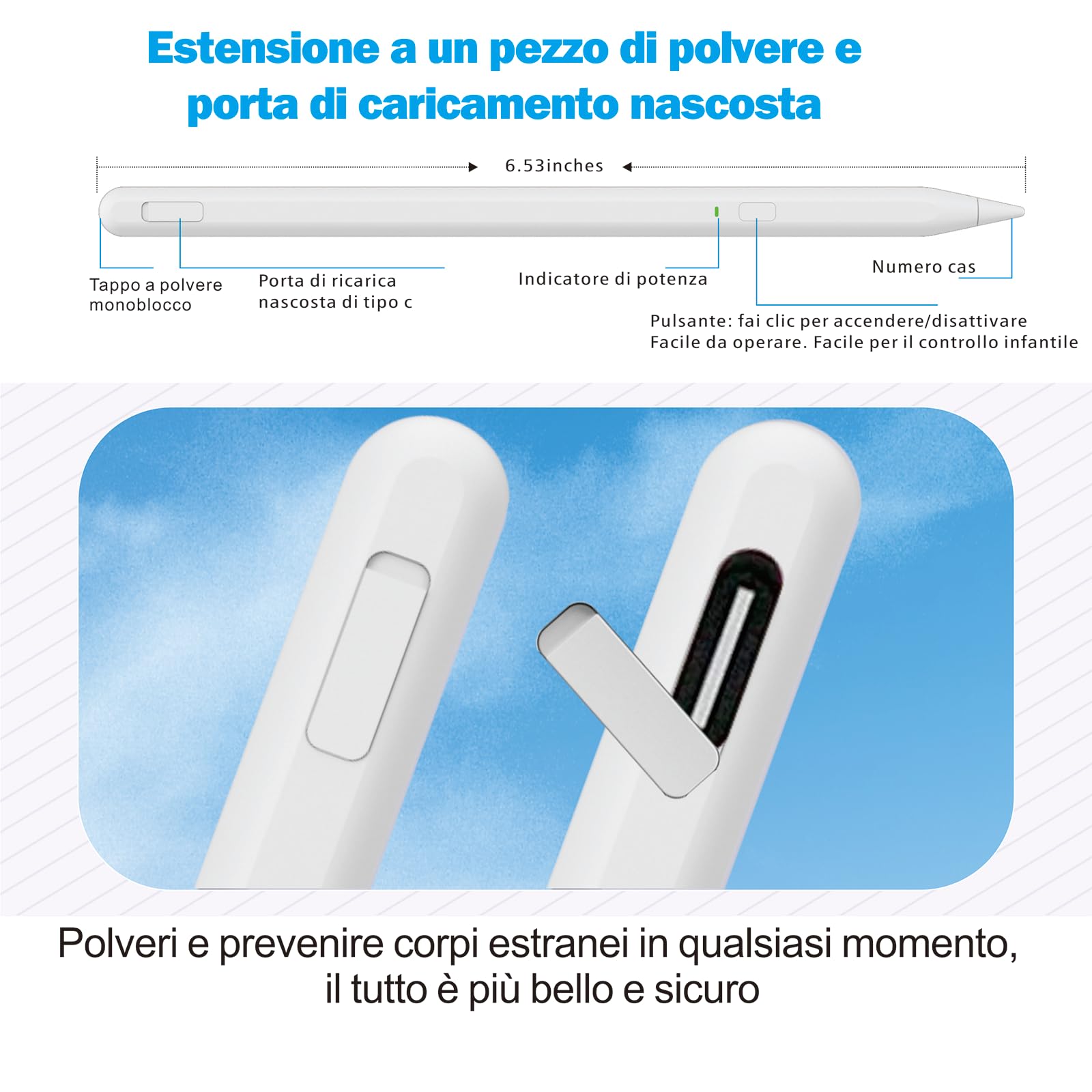 Penna Stilo per iPad 9a e 10a Gen,Penna Milikilo iPad Ricarica Rapida,Stylus Pen Palm Rejection, Sensibilità All'inclinazione per i-Pad 6/7/8/9/10/Pro 11" e 12,9", i-Pad Air 3/4/5, i/Pad Mini 5/6