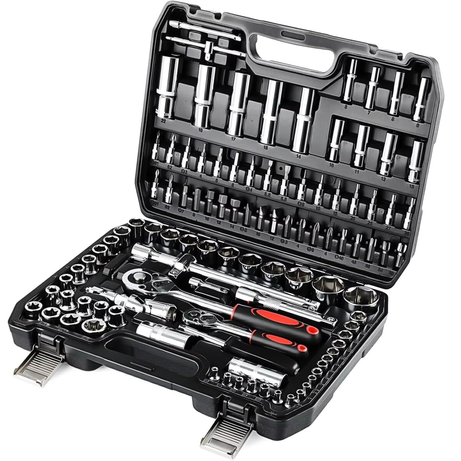 Chiave dinamometrica auto Set Di Chiavi A Bussola Da 108 Pezzi Set Di Chiavi A Cricchetto Con Presa Esagonale A Cricchetto Reversibile Da 1/4 E 1/2 Pollici 72 Denti