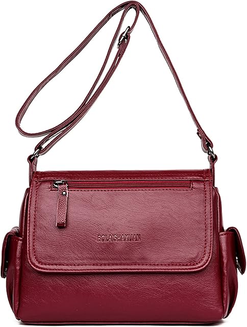 Sacmill Ladies Soft Crossbody Bags Multi-Pocket Leather Lightweight Shoulder Handbags for Women with Adjustable Shoulder Strap