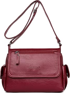 Ladies Soft Crossbody Bags Multi-Pocket Leather Lightweight Shoulder Handbags for Women with Adjustable Shoulder Strap