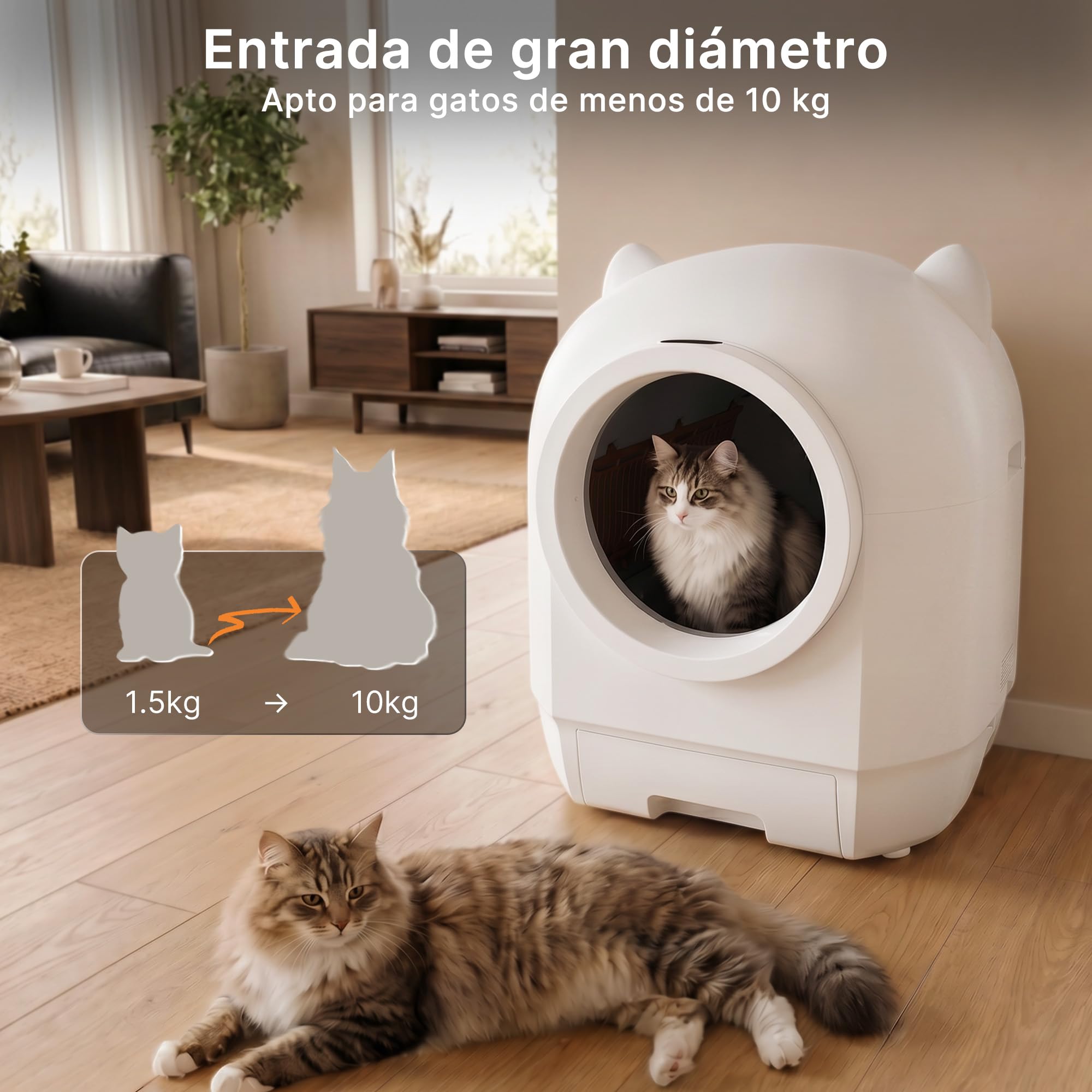 Devoko Arenero Gatos Autolimpiable Grande, Caja De Arena para Gatos Autolimpiable 90L XXL, Doble Sistema Anti-Olor, Protecciones Seguridad Múltiple, Control Remoto App, Ideal Hogares Múltiples Gatos