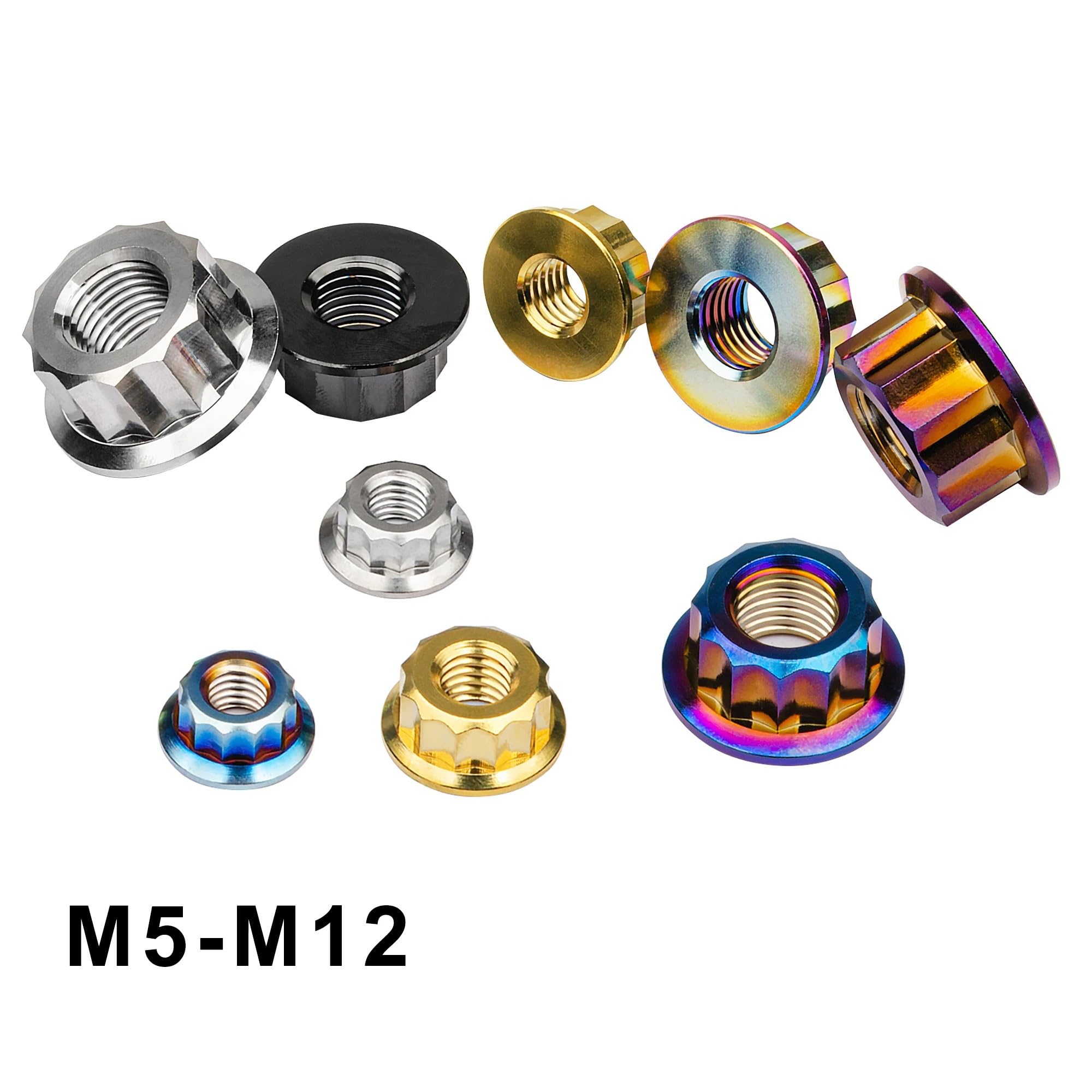 Dadi Flangia In Titanio Grado 5, Misure M5 M6 M8 M10 M12, A 12 Bordi, Per Moto, Nuovi
