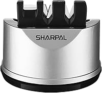 SHARPAL 191H 3-Stage Knife Scissors Sharpener with Suction Cup - Sharpens Straight Serrated Blades Effortlessly