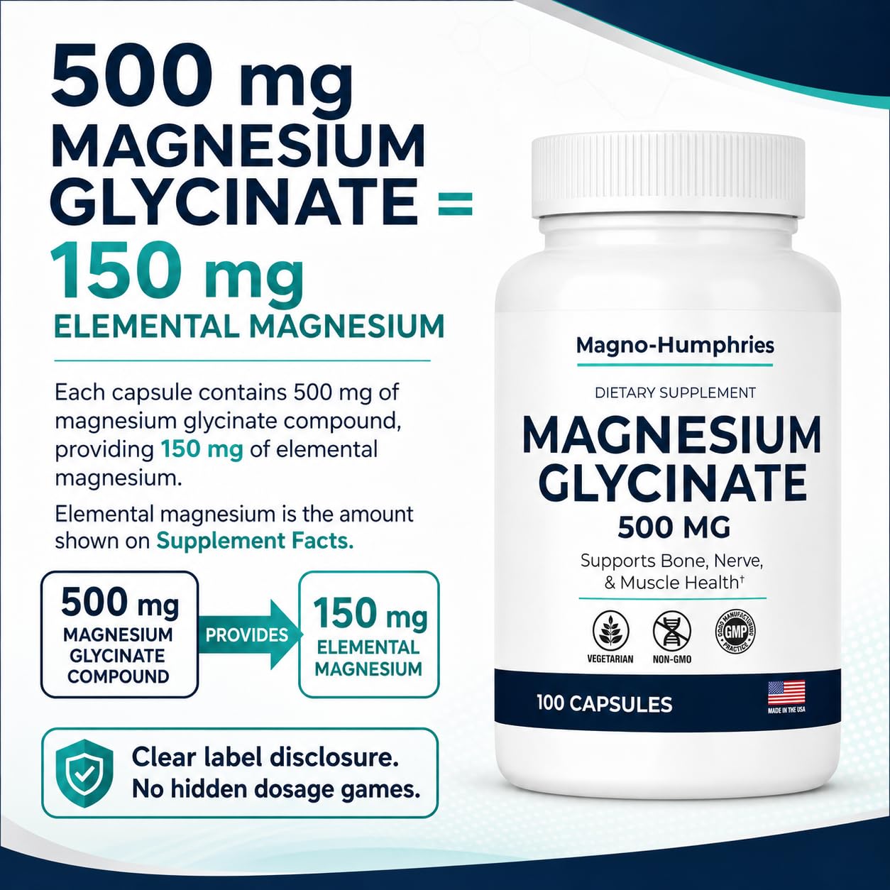 Magnesium Glycinate 500 mg - 100 Capsules — Amazon image 2