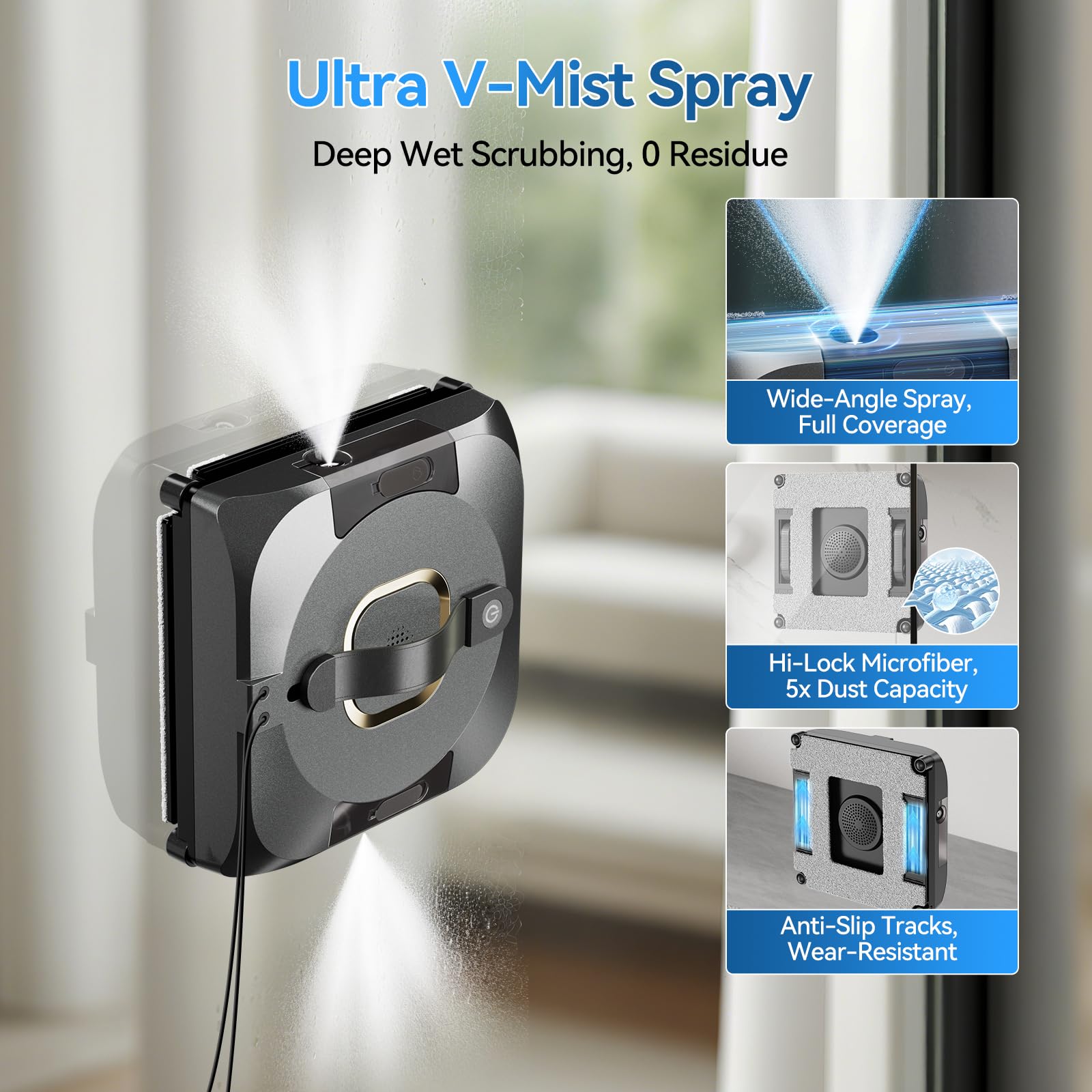 Robot de limpieza de ventanas con doble pulverización, depósito doble de 110 ml, aspiradora inteligente para ventanas de rascacielos, para uso en interiores y exteriores, nuevo modo de