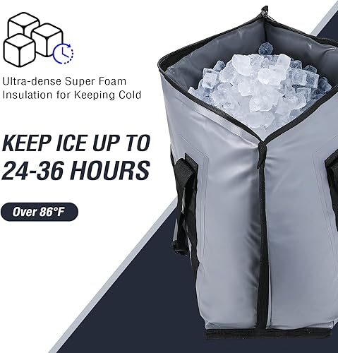 Miniatura 3 de Buffalo Gear Enfriador de pescado aislado  Bolsa de fondo plano impermeable de 27.5 cuartos de galón, 58 cuartos de galón, a prueba de fugas y bolsa