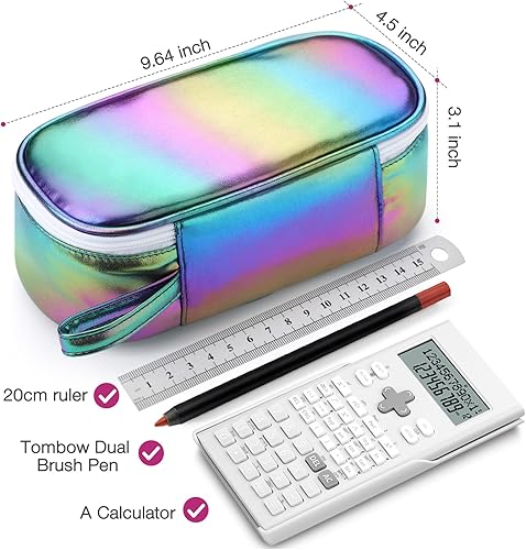 Miniatura 8 de Estuche portátil de gran capacidad para lápices, suministros escolares para estudiantes universitarios, niñas, niños y adultos (negro)