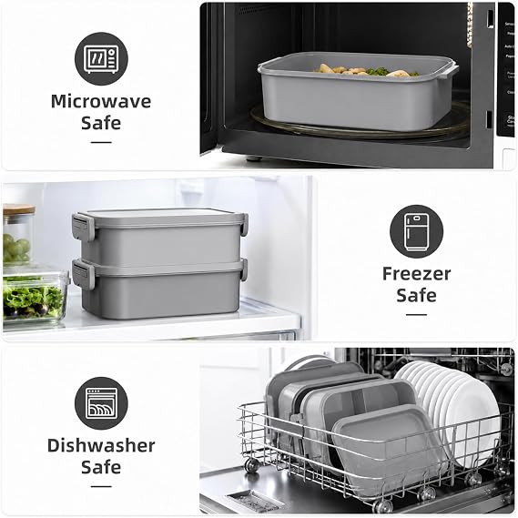 Adults Lunchbox Bento Box with Lunch Bag- 74 OZ All-in-One Stackable Lunch Box for Adults Kids Women Men Leakproof Bento Large Lunch Box Containers with Fork Spoon Sauce Box for Work School (Grey)