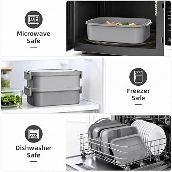 Adults Lunchbox Bento Box with Lunch Bag- 74 OZ All-in-One Stackable Lunch Box for Adults Kids Women Men Leakproof Bento Large Lunch Box Containers with Fork Spoon Sauce Box for Work School (Grey)