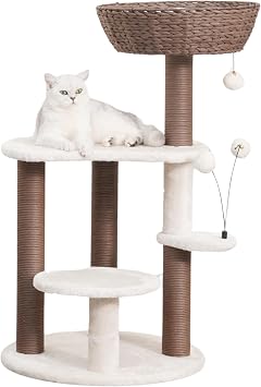 PetPals 5-Level 35" Cat Tree Tower with Paper Handwoven Basket Bed,Multi-Level Climbing Activity Tower with Replaceable Paper Rope Scratching Posts Cream and Brown