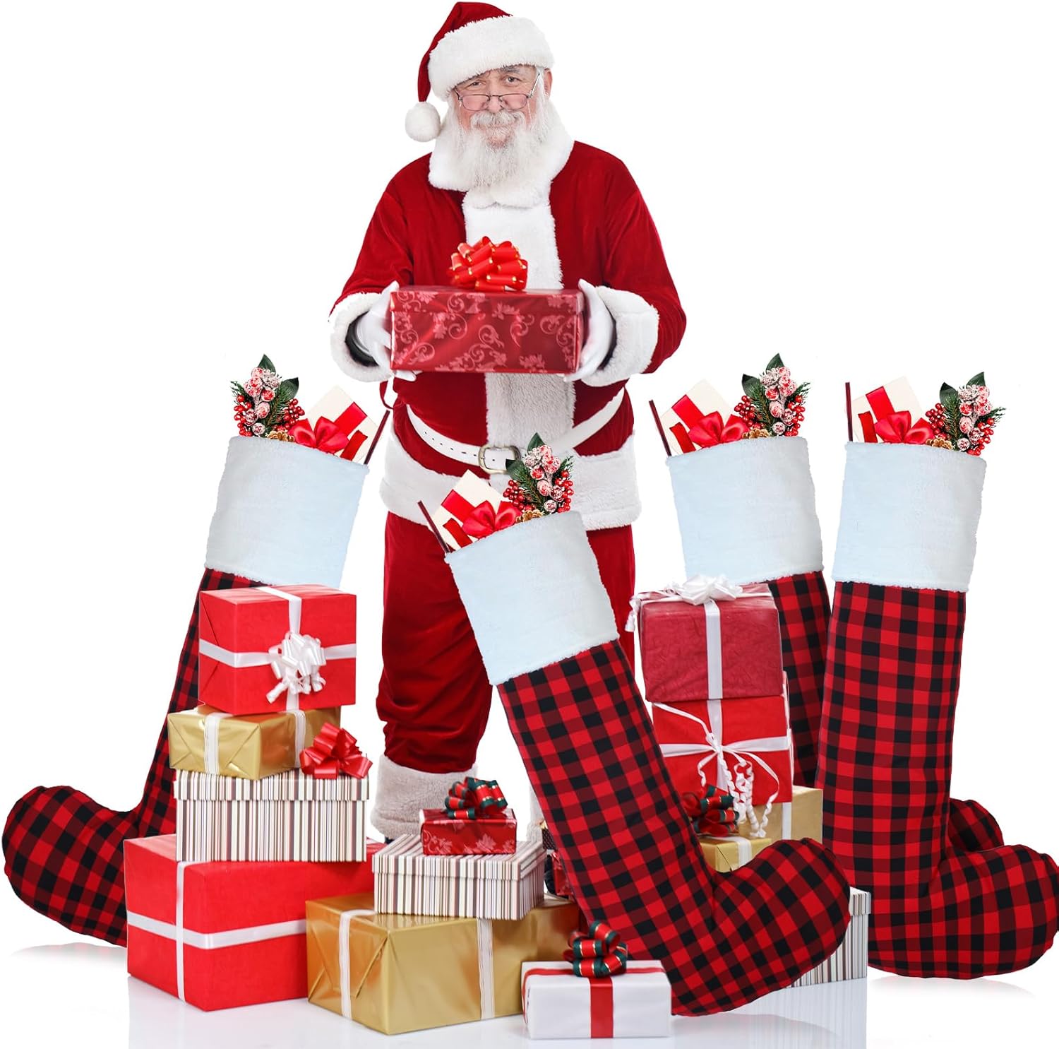 Zhanmai 4 Pieces 44 Inch Jumbo Felt Christmas Stockings Fillable Giant Xmas Hanging Oversized Large Xmas Stockings for Home Office Holiday Party Decorations(Vivid Style)