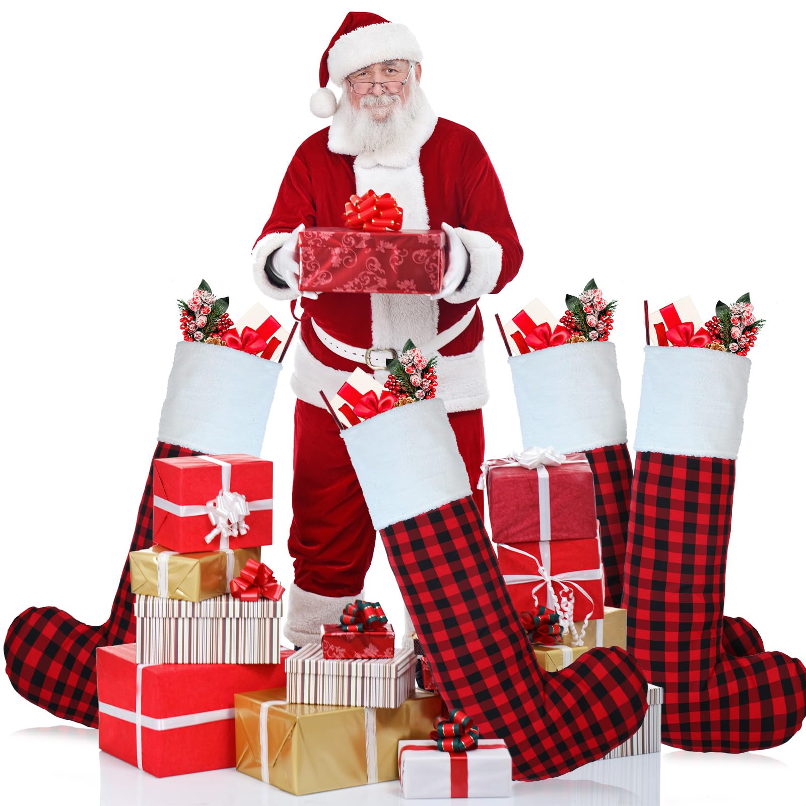 Lot de 4 chaussettes de Noël géantes en feutre pour sapin de Noël - 111 cm - Rouge