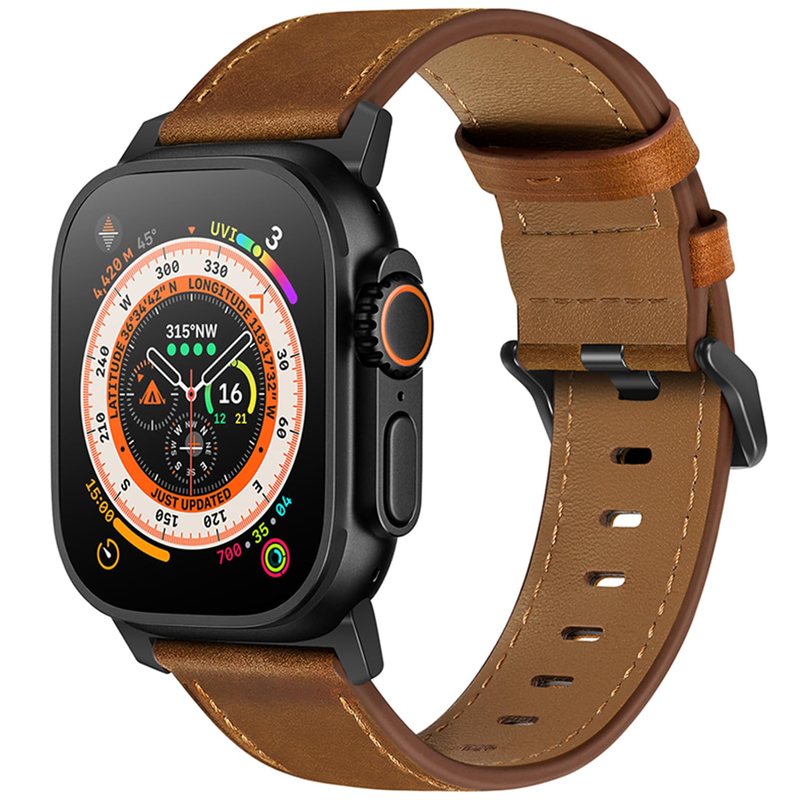 Pasek zastępczy do zegarka Apple Watch 49 mm, 45 mm, 44 mm, 42 mm, 41 mm, 40 mm, 38 mm, Crazy Horse pasek zastępczy z prawdziwej skóry do iWatch Ultra 1, 2, serii 9, 8, 7, 6, 5, 4, 3, 2, 1 SE