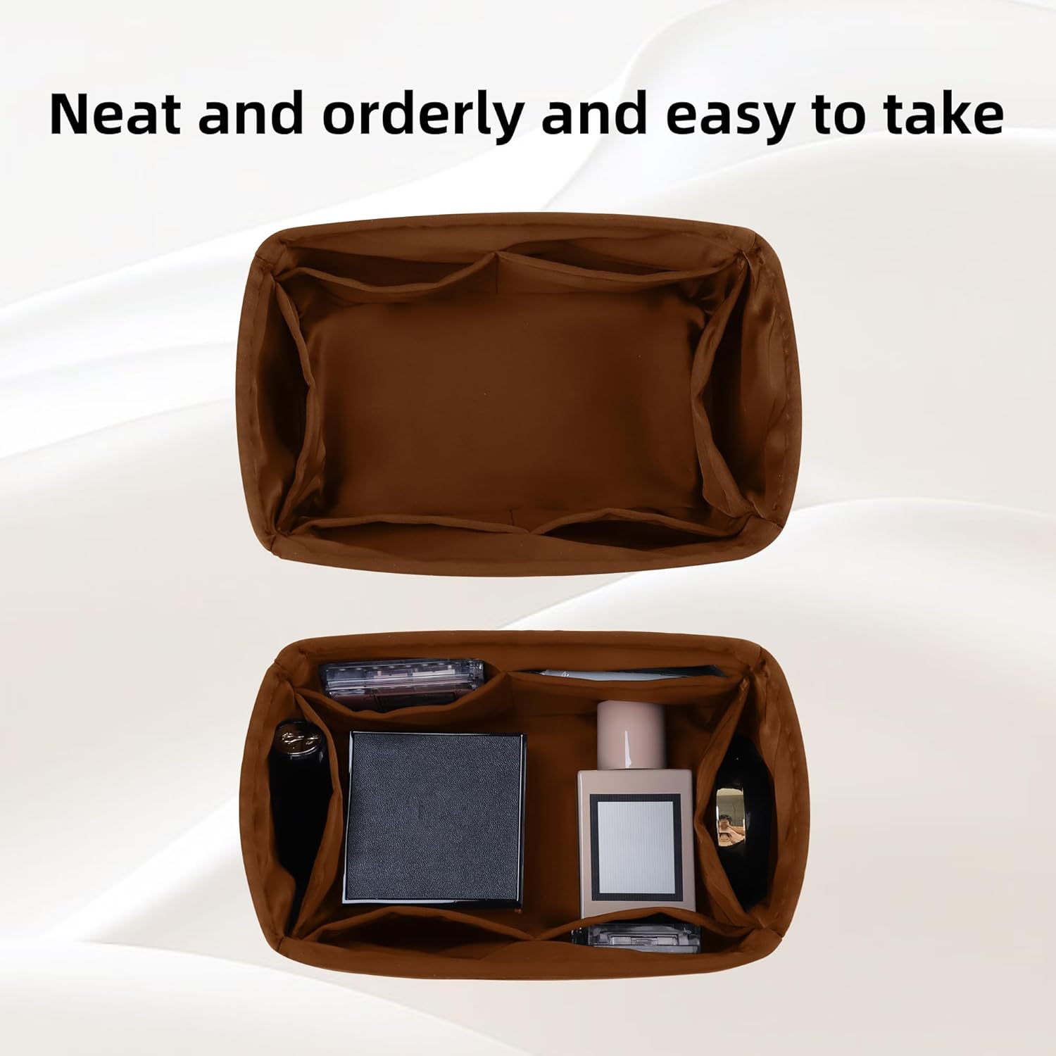 DGAZ Silk Purse Organizer Insert Fits LV Speedy 16/20/25/30/35/45 bags，Silky Smooth Bag Organizer，Luxury Handbag & Tote Shaper（Gold，SP25）