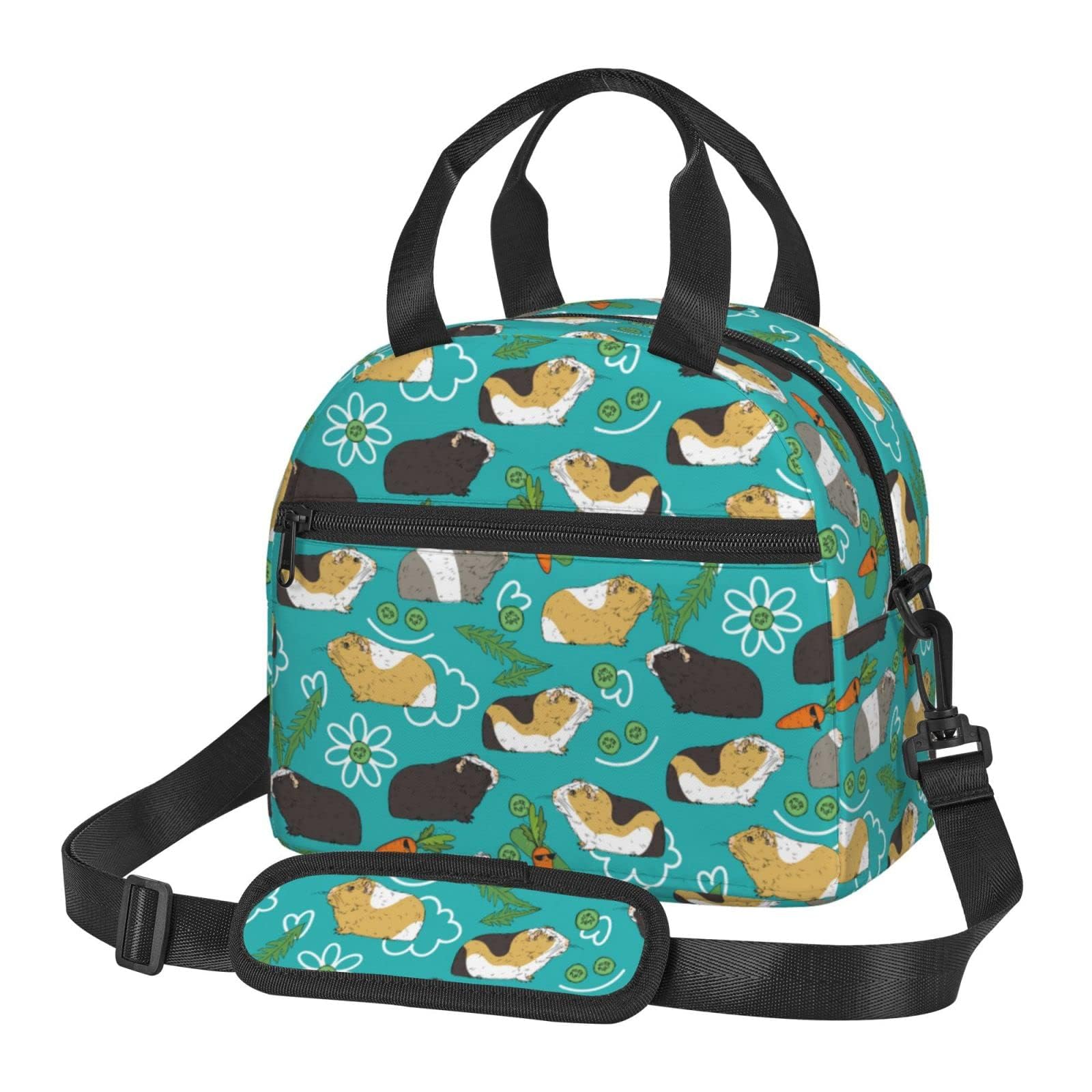 bassyil Guinea Pig Lunch Box Reusable Insulated Totes Lunch Bag Thermal Cooler Adjustable Tote Shoulder Strap Bag For