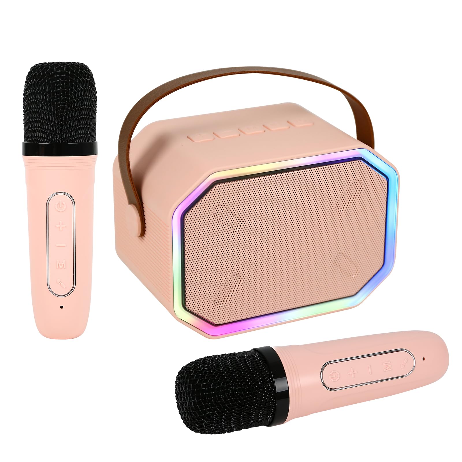 Máquina de karaoke Bluetooth, altavoz Bluetooth, micrófono, juguete de karaoke, karaoke en casa, colores brillantes, iluminación LED de ambiente, micrófono portátil para exteriores, sonido todo en uno