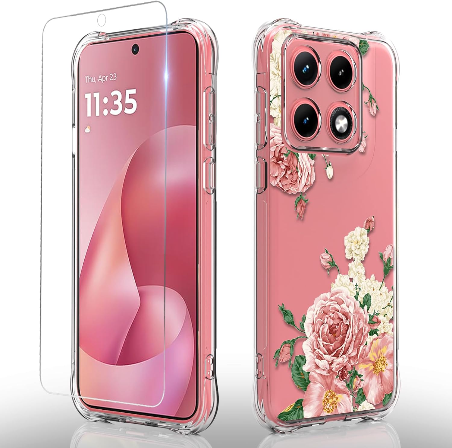 for Motorola Edge 2026 Case: Women Girls Flower Floral with Screen Protector Flexible TPU Rubber Phone Cover Case for Moto Edge 2026(Purple Flower)